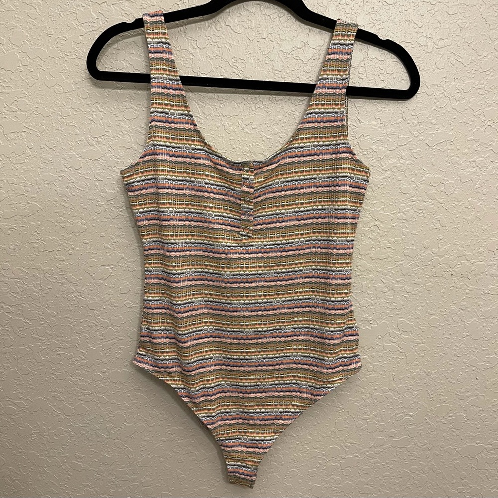 Wild Fable Cream and Orange Ribbed Bodysuit